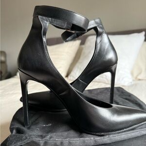 Saint Laurent Black Leather Ankle-Strap Stiletto Pumps